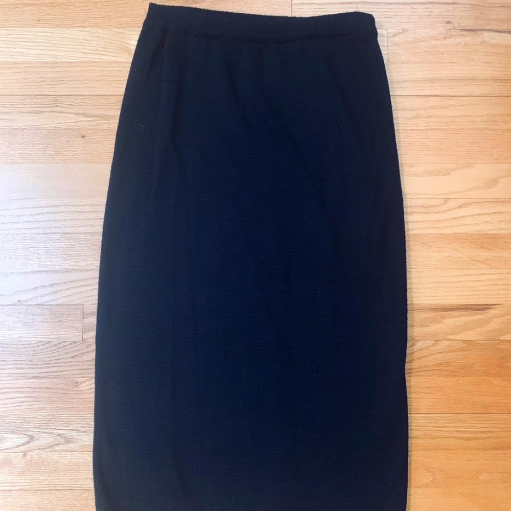 Black wool knit midi skirt